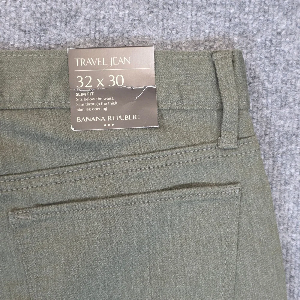 NWT Banana Republic Travel Jeans Mens 32x30 Green Slim Fit Stretch Casual Pants
